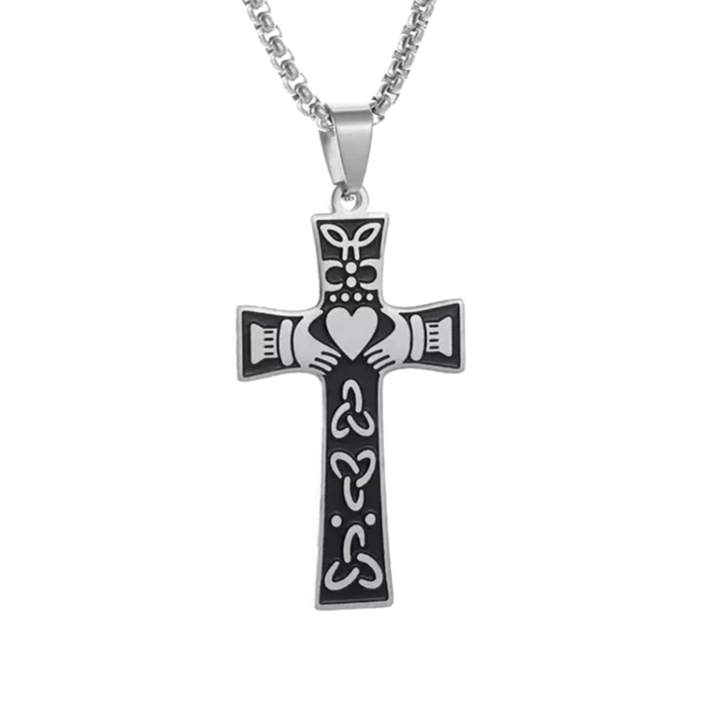 Celtic Knot Trinity Heart Necklace Irish Knot Cross Pendant Stainless Steel